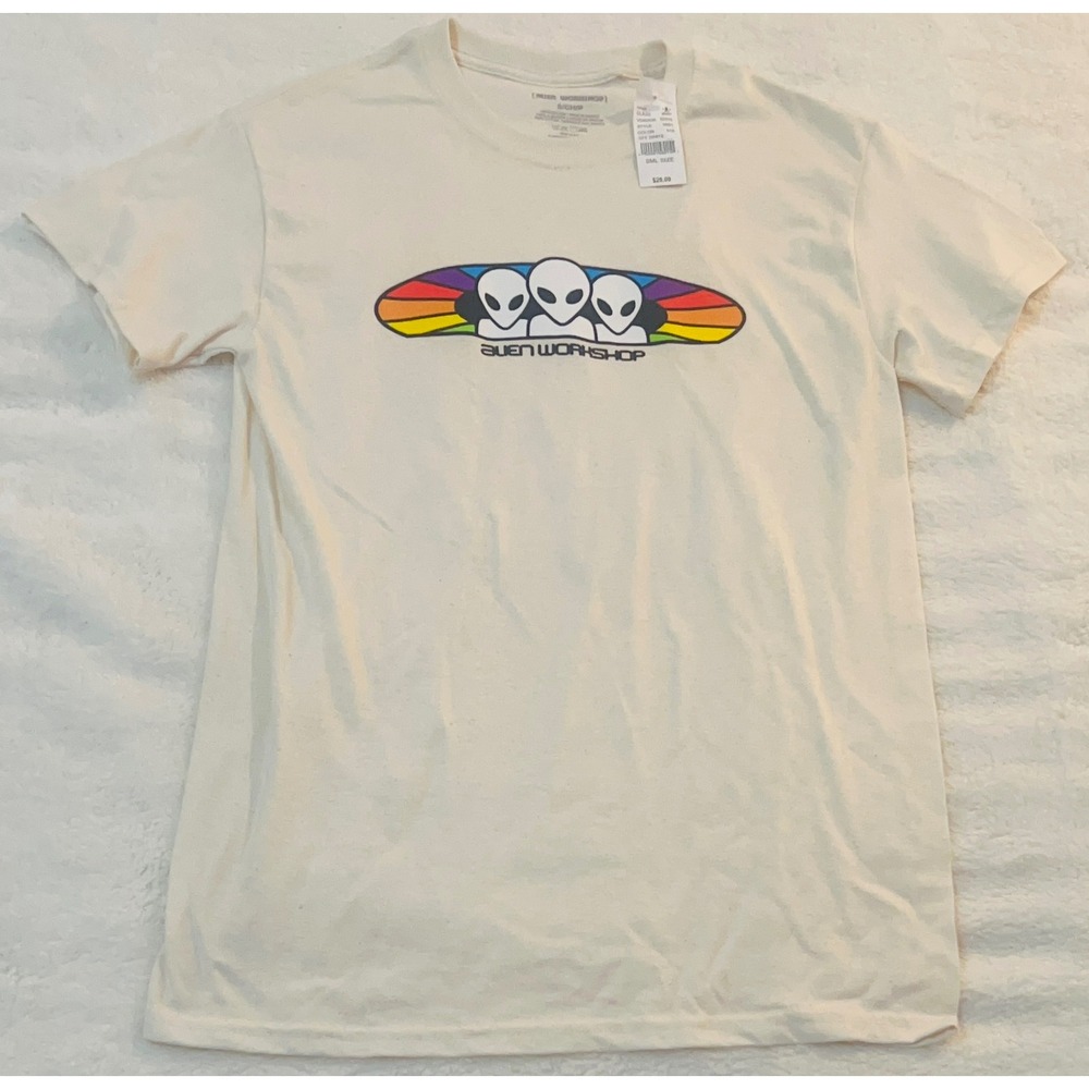 Alien Workshop Mens Rainbow Alien Graphic T-Shirt Off White Small NWT